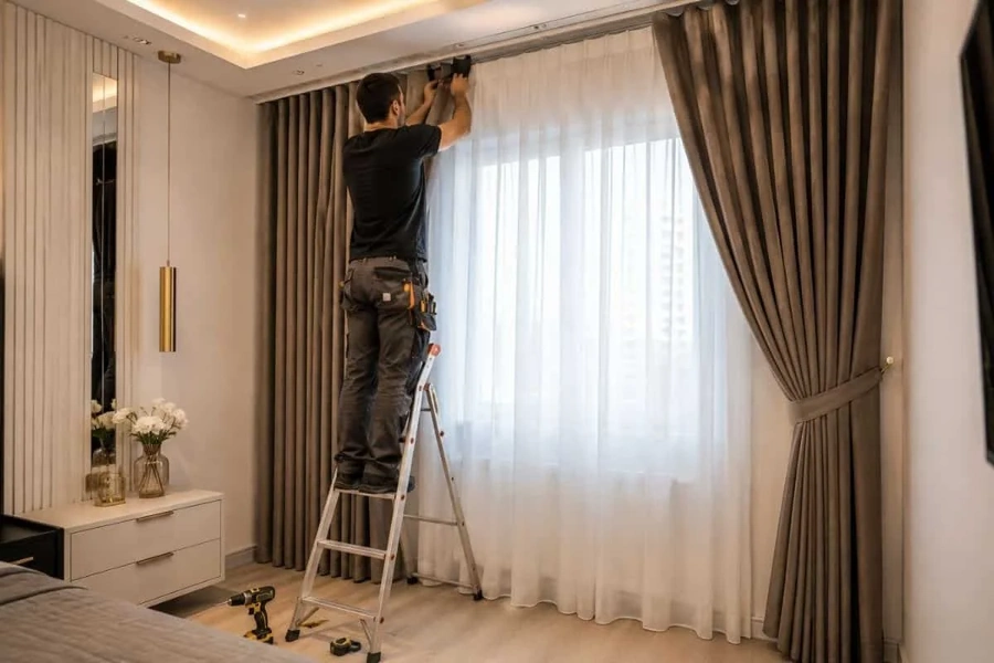 Blackout Plus Sheer Curtain Installation UAE